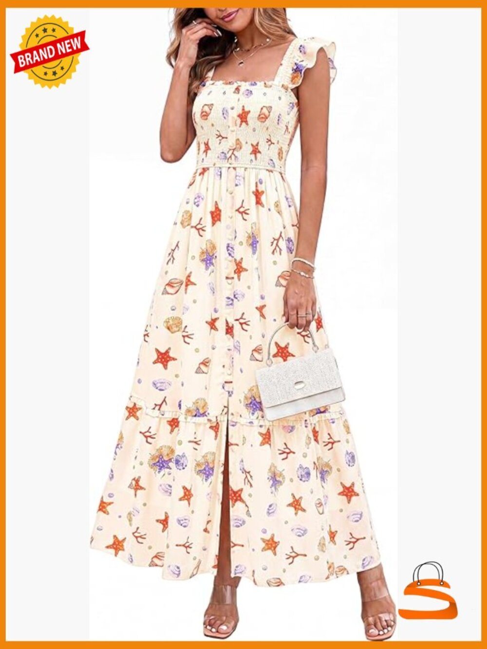 Smocked Floral Maxi Dress with Pockets - Ruffle Sleeve Boho